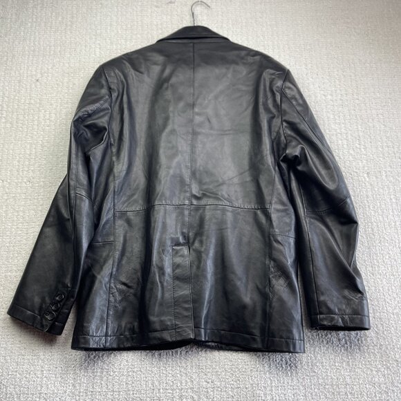 VTG Cordovan Black Leather Blazer Jacket Sports Coat Men Sz L Boxy 2 Button - Picture 11 of 14